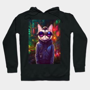 Techno Cat In Japan Neon City Hoodie